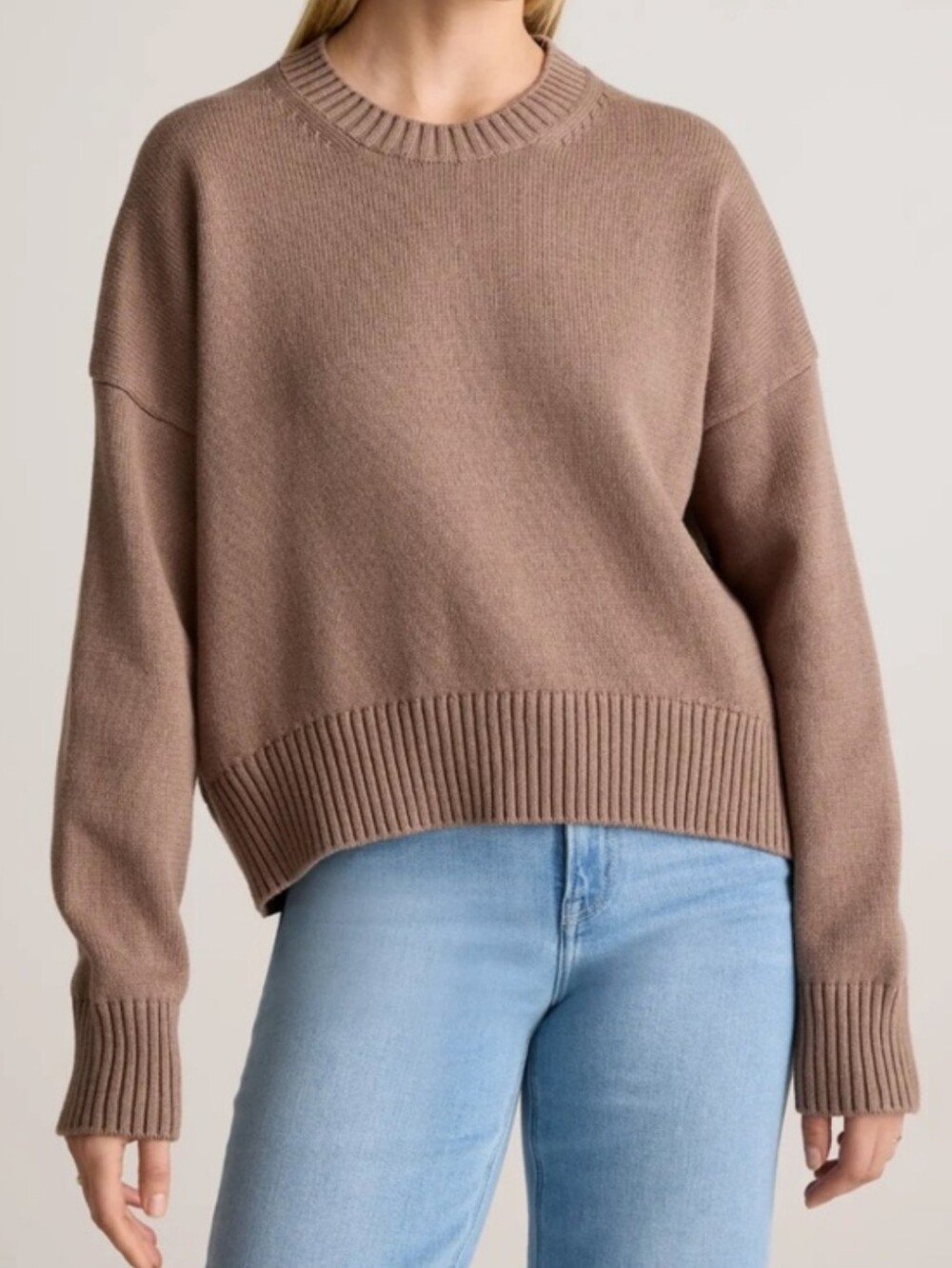 Quince Women's 100% Organic Cotton Boyfriend Crew Sweater Cafe Au Lait Sz Large